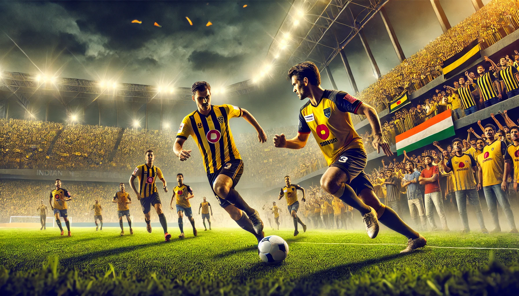 Hyderabad-FC-and-Kerala-Blasters-FC-in-a-stadium-filled-with-cheering-fans.